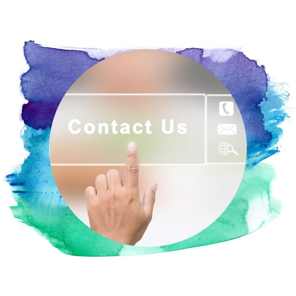 Hand pointing to a contact us button